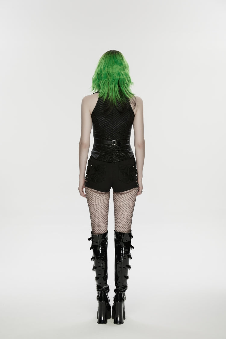 Studded Punk Shorts with Ripped Detail in Black