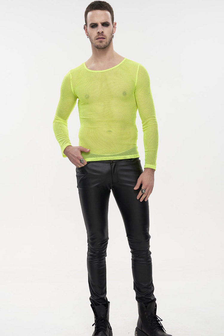 Yellow Gothic Mesh Shirt with High Neck, Long Sleeves