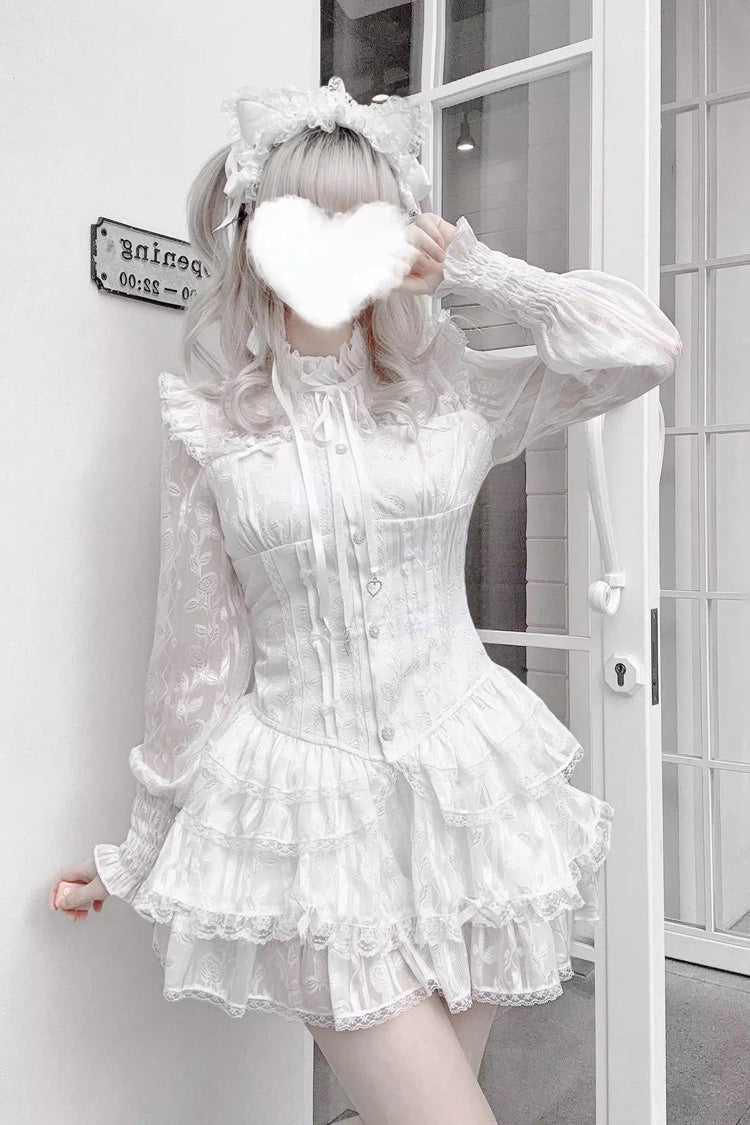Rose Bible Gothic Jirai Kei Blouse and Shorts with Jacquard Ruffles