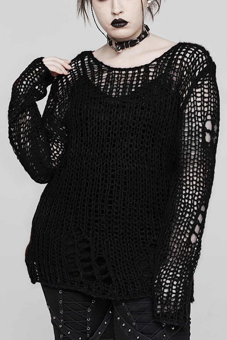 Gothic Striped Sweater - Ripped, Irregular Hem, 4 Shades