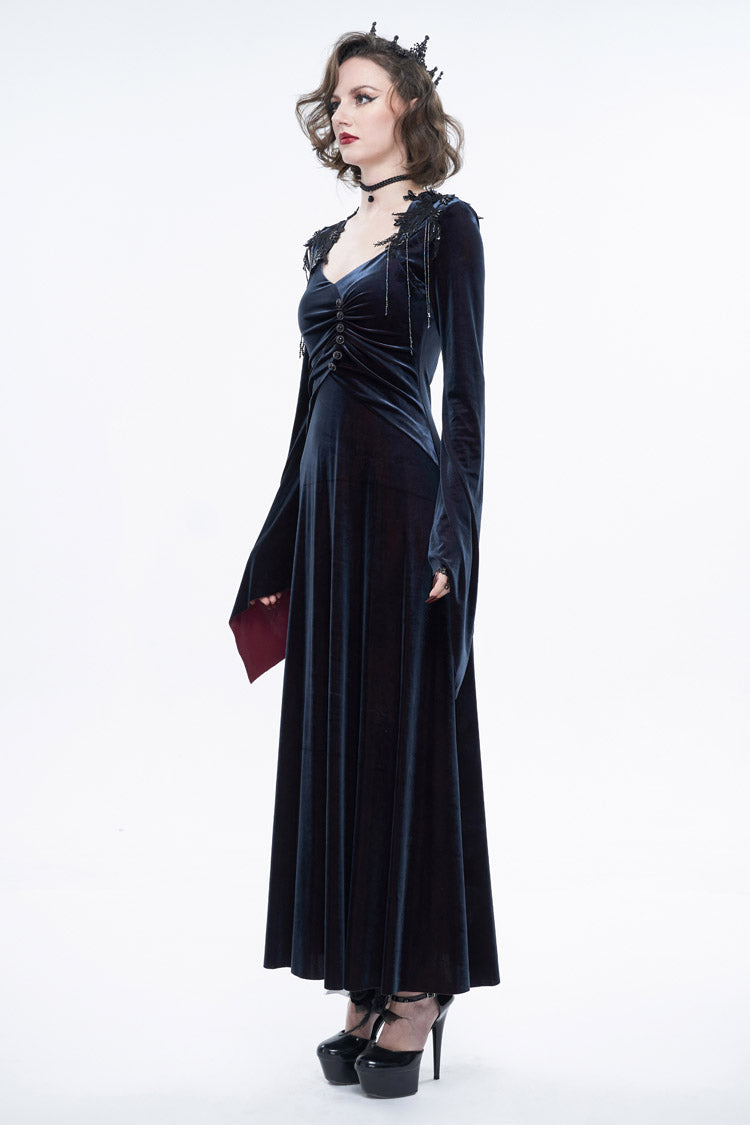 Scarlet & Black Fringe Bell-Sleeve Gothic Maxi Dress