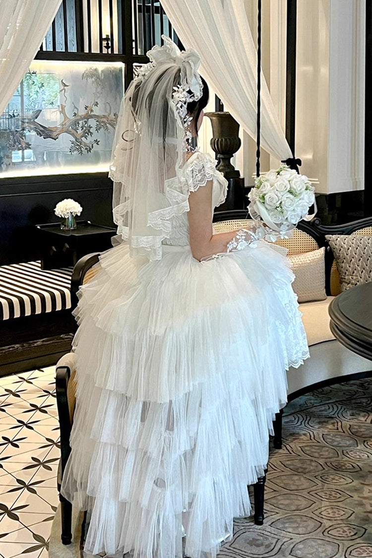 Ivory Halter Ruffle Bridal Bow Lace Gothic Dress