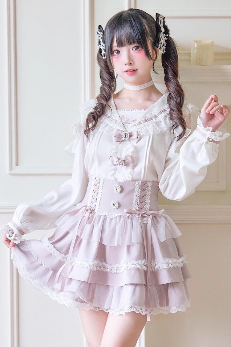 Printed Lace-Up Ruffle Skirt - Jirai Kei Fashion