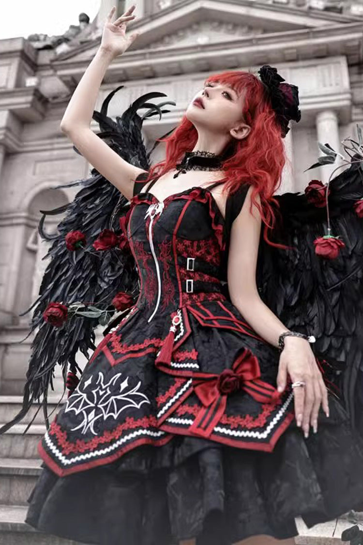 Black Red Bat Print Ruffle Cardigan Gothic Lolita Jsk Dress