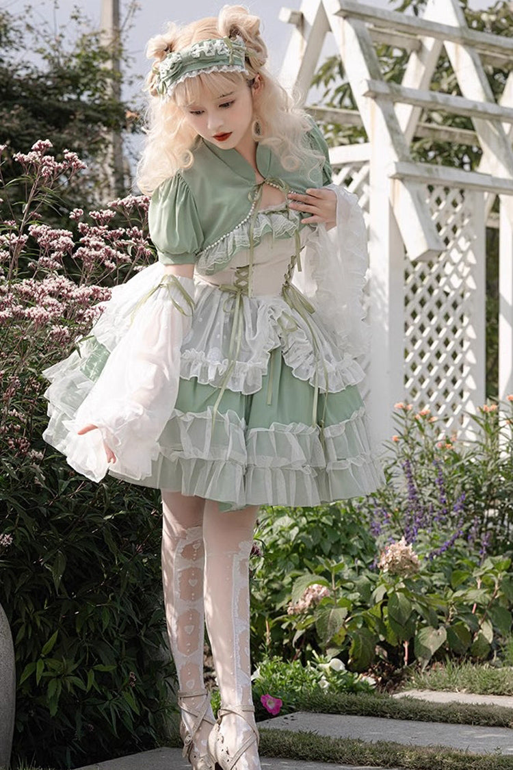 Jade Multi-Layer Hanayome Lace-Up Plus-Size Sweet Lolita JSK (Short)