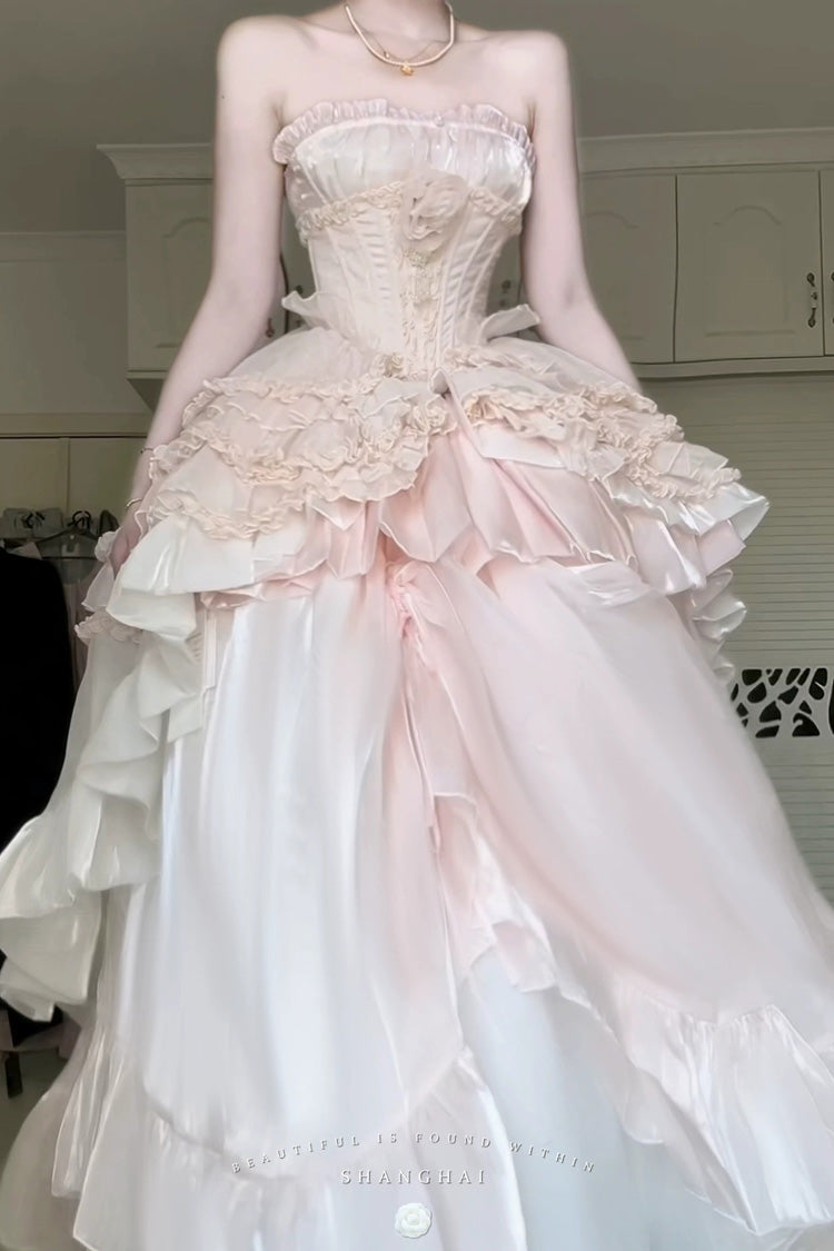 Boat-Neck Ruffled Bow Princess Dress