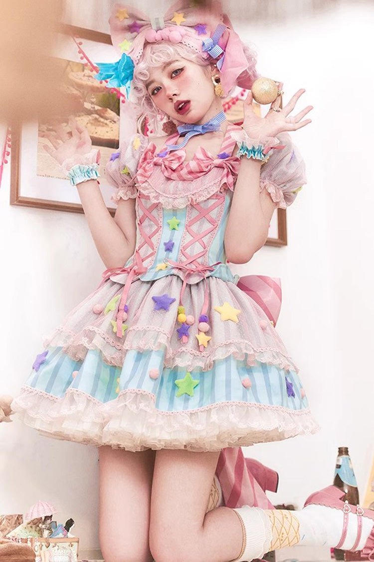 Pink Sugar Magic Print Ruffle Bow Lace Up Sweet Lolita Dress