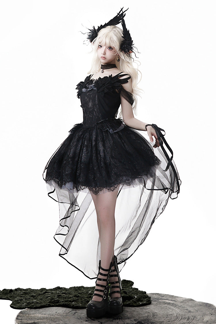 Sleeveless Ruffle Bow Gothic Ballet Lolita Jumper Dress - Black