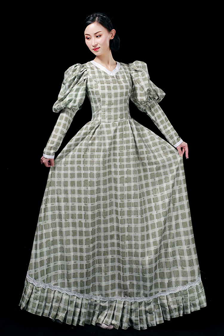 Emerald Plaid High-Waist Ruffled Victorian Lolita Evening Gown