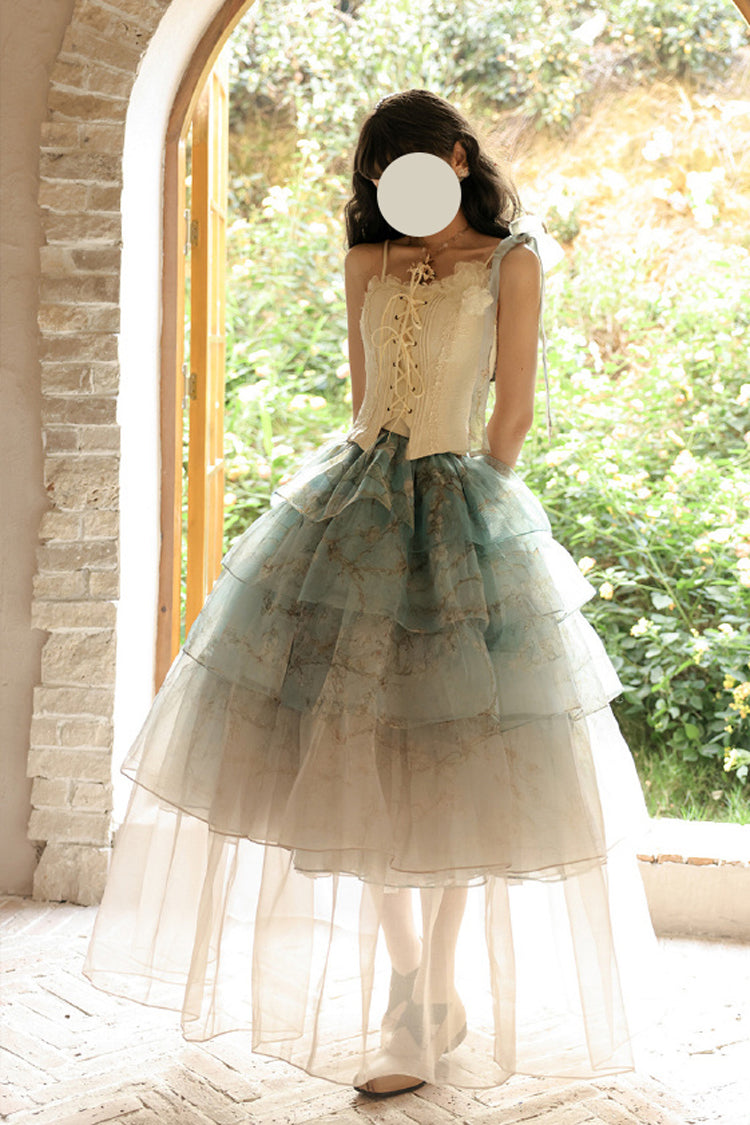 Emerald Gradient Multi-Layer Print Sweet Skirt