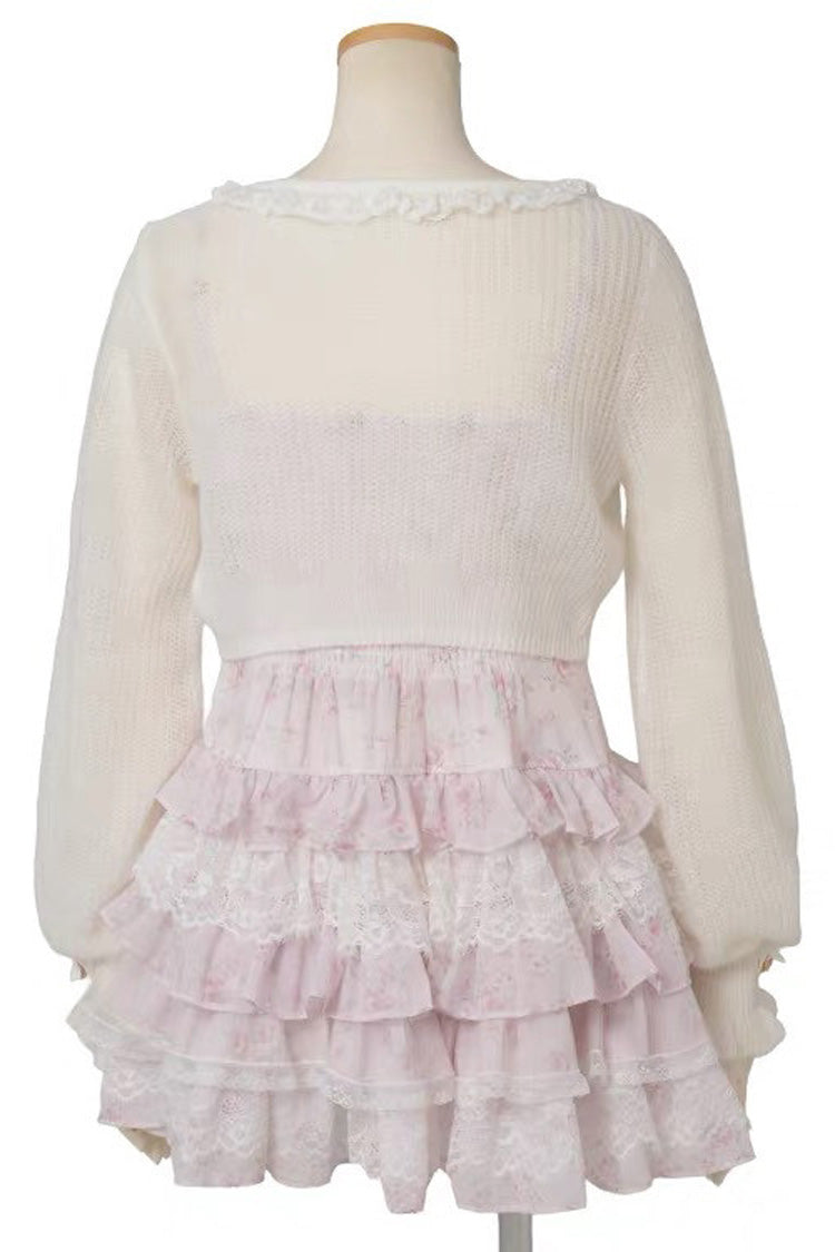 Multi Layered Ruffled Bow Print Long Sleeve Jirai Dress in Three Shades