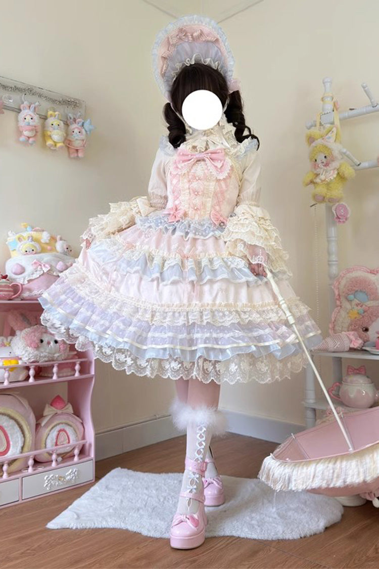 Sweet Lace JSK Dress with Ruffle Bow in Pink
