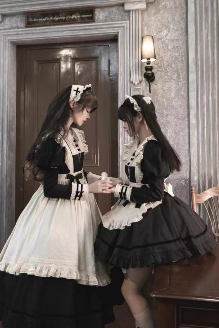 Black Maid Collar Ruffled Short Sleeve Classic Lolita Dress