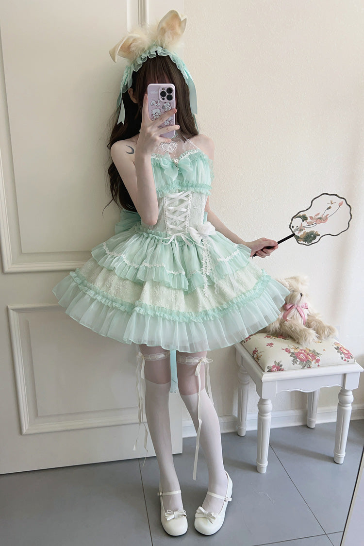 Emerald Triple-Tier Ribbon Lace Sweet Jumper