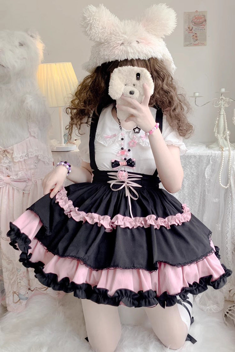 Strappy Doll Collar Ruffle Sweet Tiered Skirt in 7 Colors