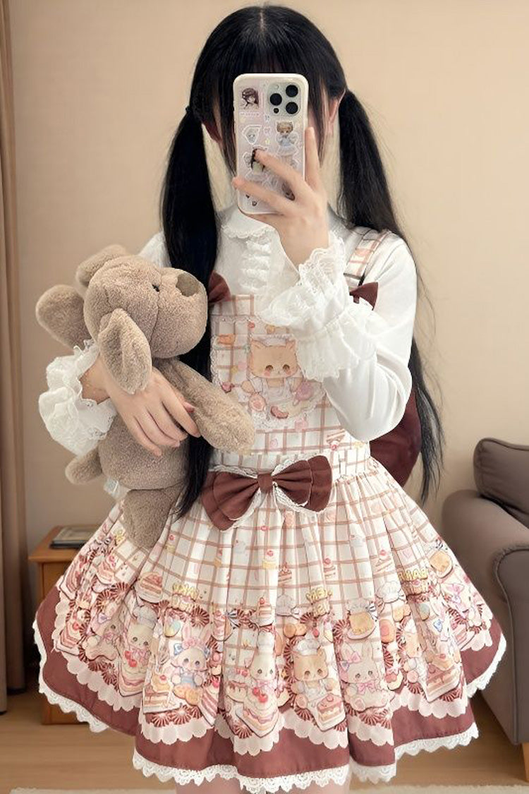 Sleeveless Lace Doll-Style Sweet Lolita Suspender Dress with Bowknot - Bear Cake