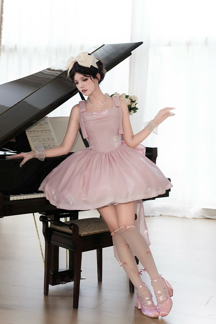 Pink Sleeveless Bowknot Fishbone Ruffle Sweet JSK Dress
