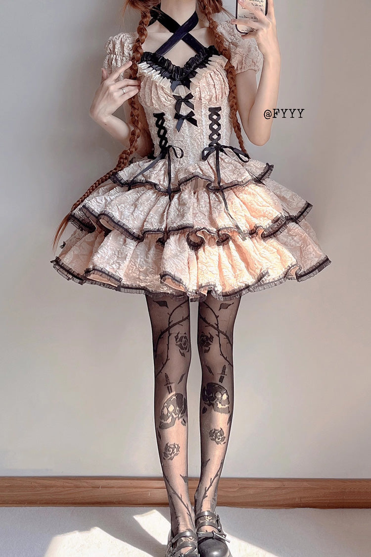 Ivory Medea Kiss Short Sleeve Gothic Tiered Op Dress