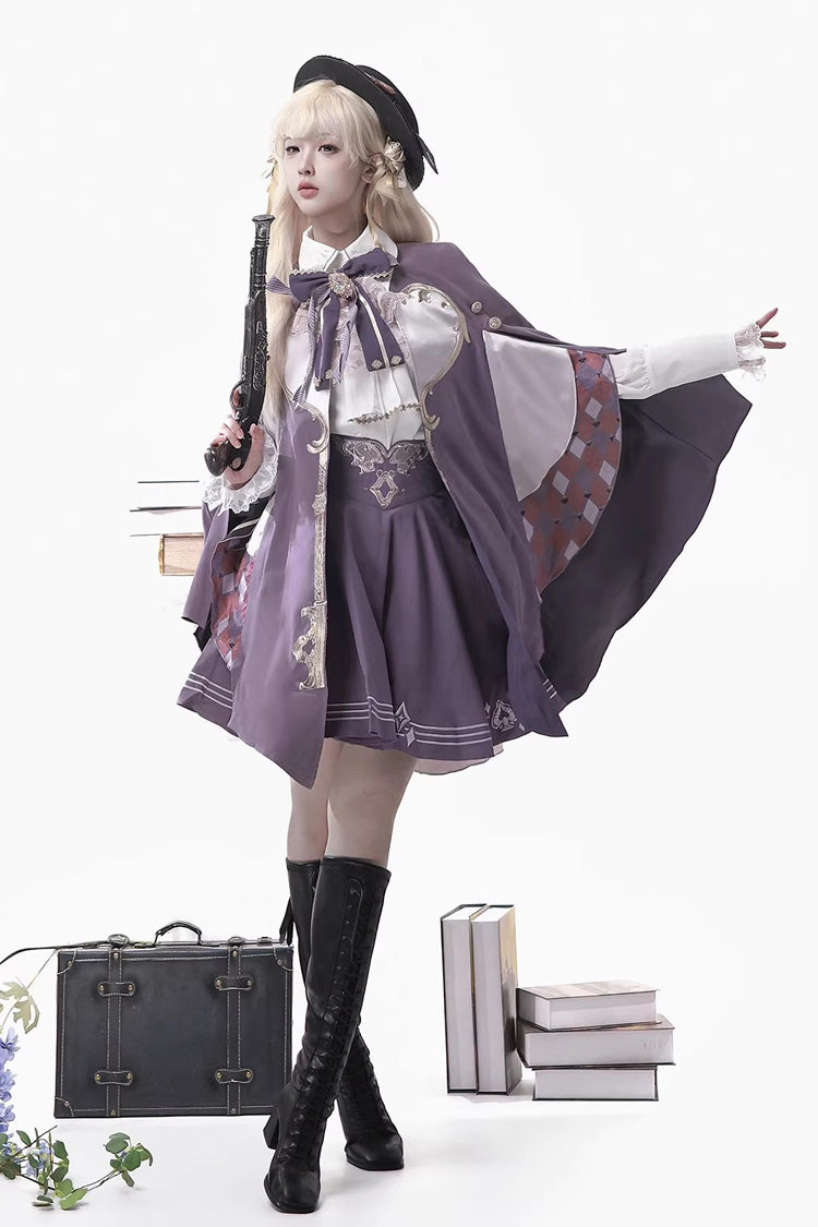 Violet Carnival Magic Printed Ruffled Embroidered Gothic Ouji Skirt Set