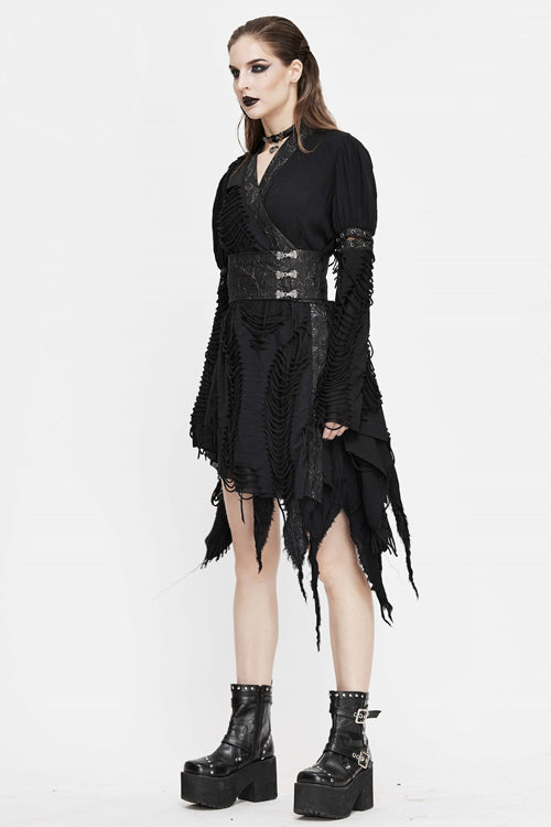 Asymmetric Mesh Unedged Punk Dress with Belt