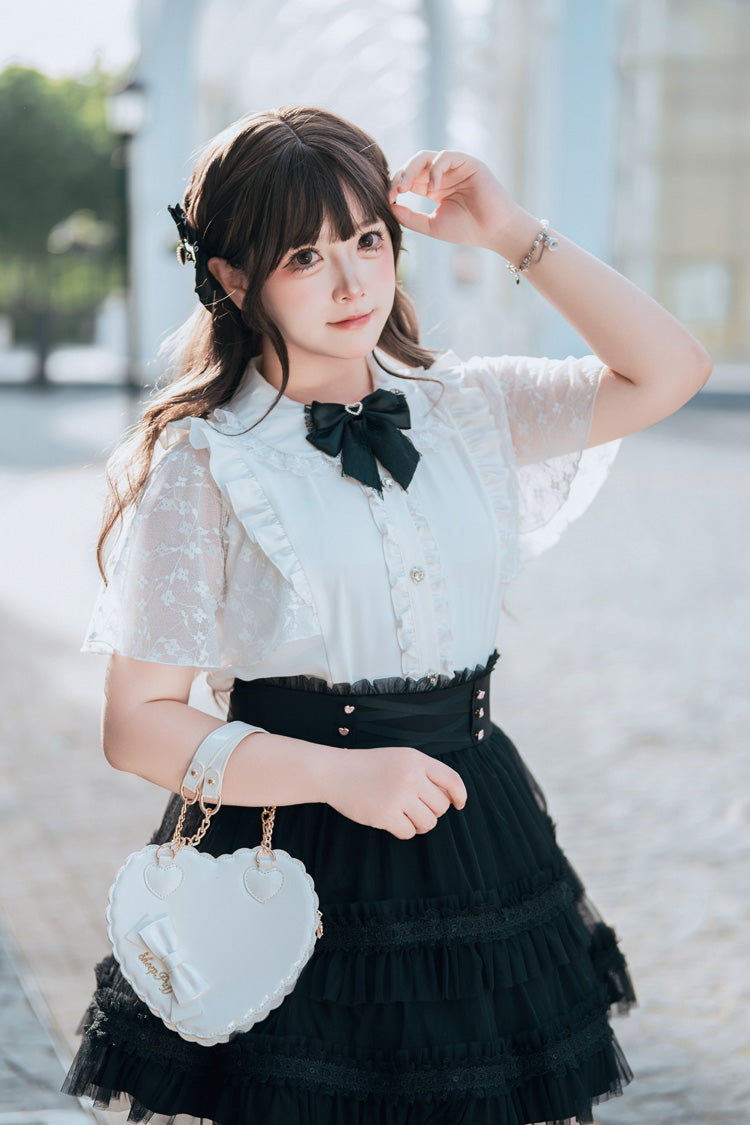 Velvet Bunny Double-Layered Ruffled Lace Sailor Collar Plus-Size Two-Piece