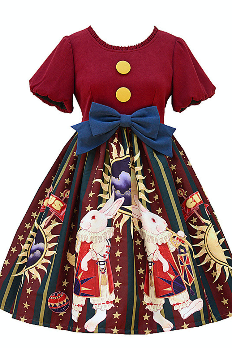 Sweet Lolita OP Dress with Antique Doll Print and Christmas Bowknot - Altfashion Shop
