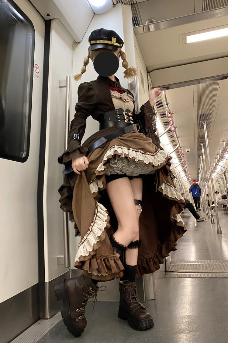 Cocoa Irregular Ruffle Punk Lolita Dress Ensemble
