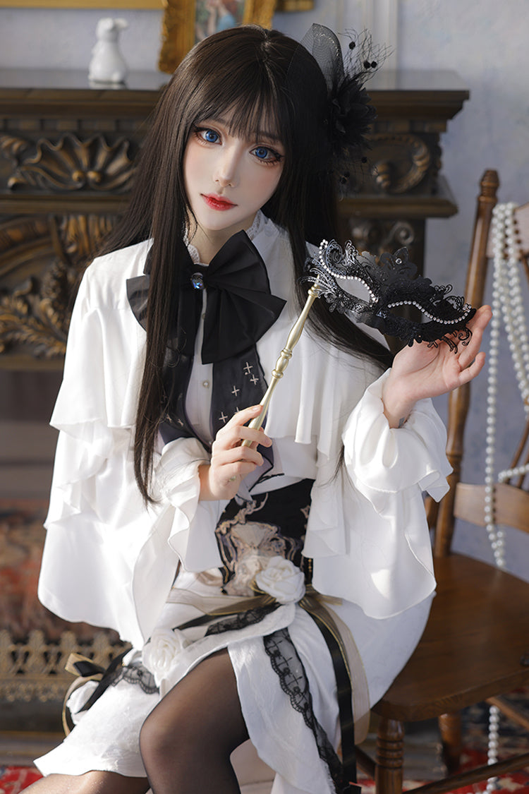 Ivory Jacquard Embroidered Irregular Skirt with Bow - Star Gate