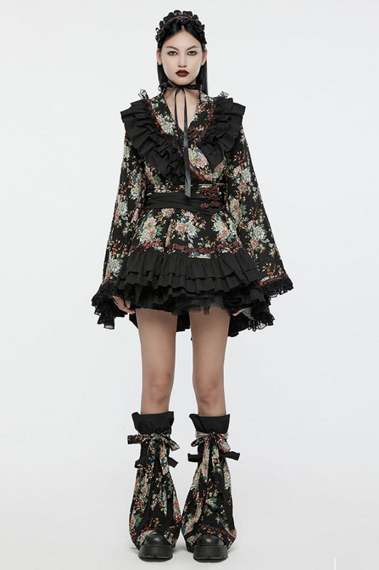 Floral Printed Long-Sleeved Gothic Lolita Kimono Dress Set