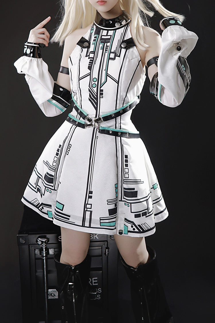 Stand Collar Print Futuristic Style Sweet Handsome Lolita Dress - White