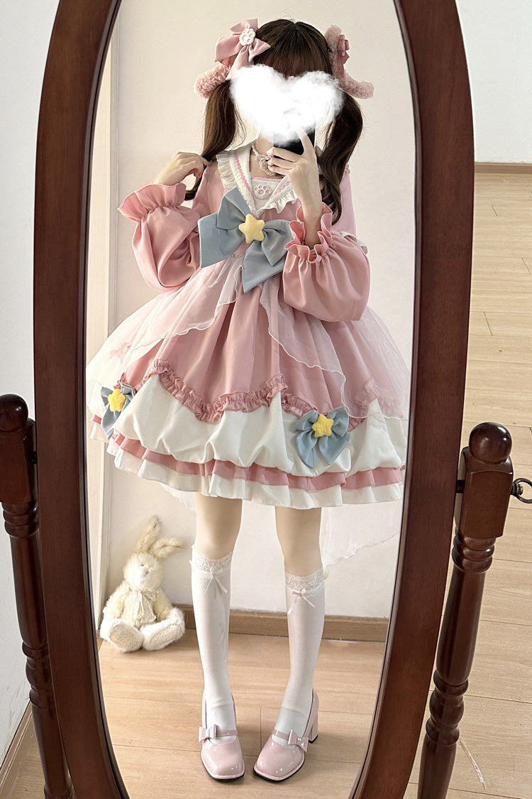 Pray Star Sweet Lolita Dress with Double Ruffles and Stitching