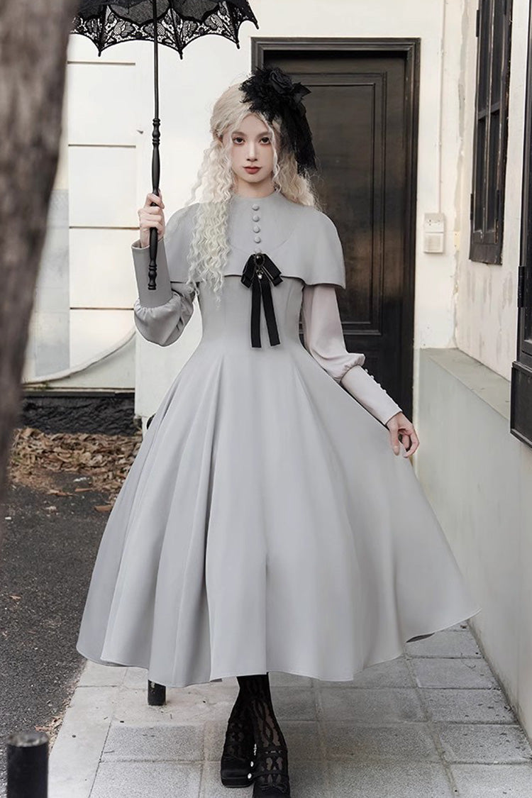 Grey Thirteenth Evening Long Sleeved Slim Gothic Elegant Lolita Dress