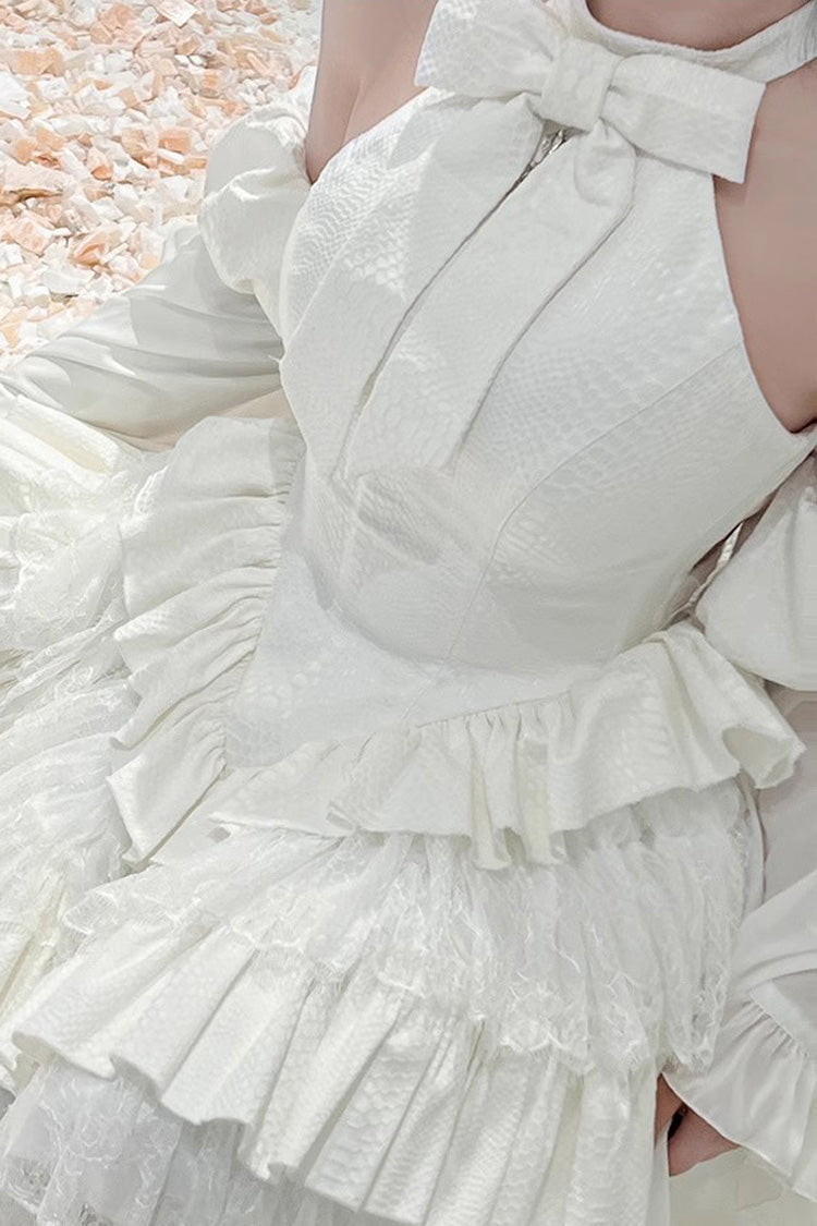 Gothic Lolita Snake Halterneck Dress with Multi-Layer Ruffles