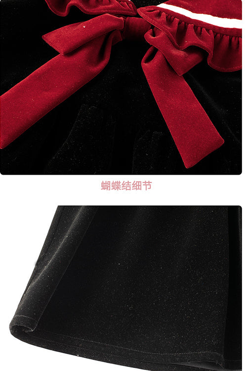 Noir Velvet Cat-Eye Neck Sweet Lolita Dress with Long Sleeves