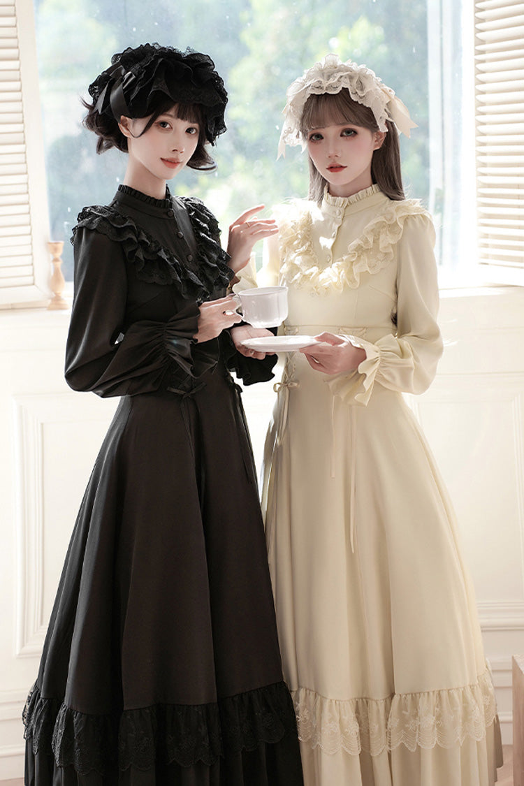 Letters Poems Day Night Stand Collar Long Sleeves Ruffle Bowknot Lace-Up Gothic Lolita Dress