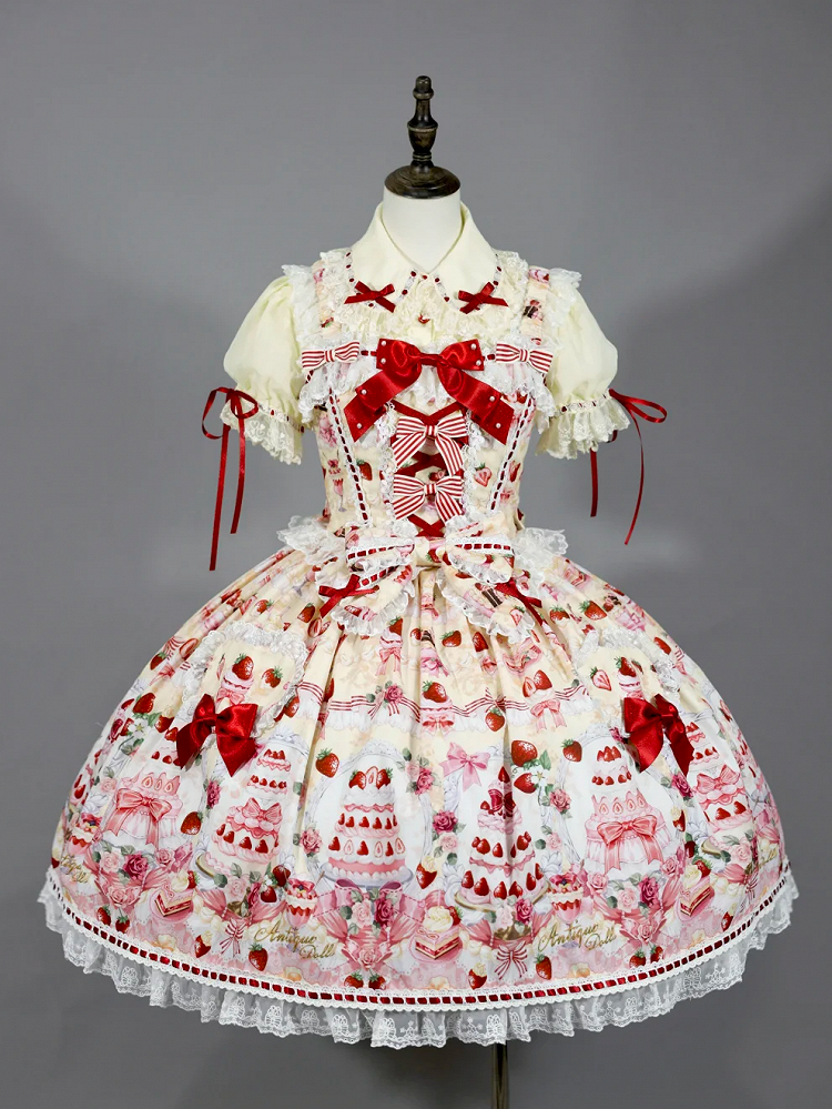 Set Sweet / Accents Full Bow Desserts Lolita and JSK Print Yellow Strawberry