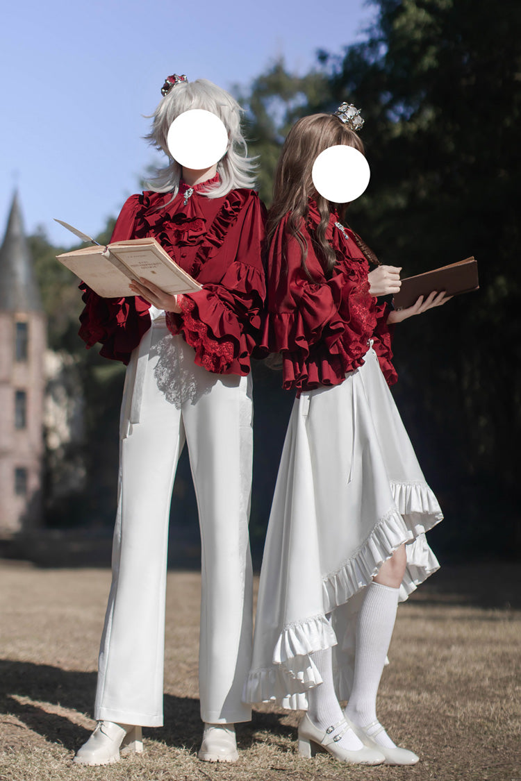 Ivory Ouji Skirt Pants with Ruffled Long Sleeves - Day and Night Song