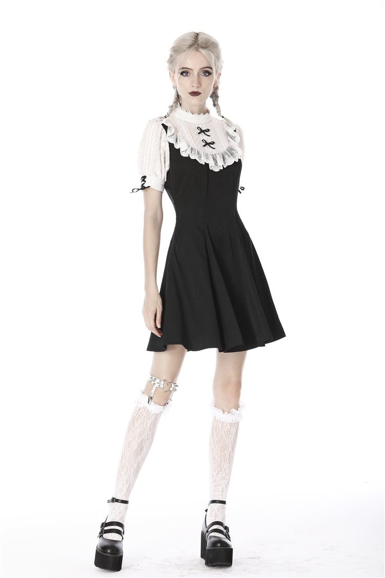 Stand Collar Short Sleeve Ruffled Gothic Lolita Doll Midi Dress