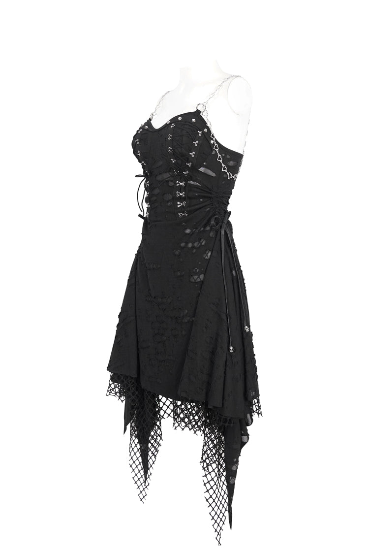 Gothic Ripped Black Lace Edgy Statement JSK Streetwear Dress
