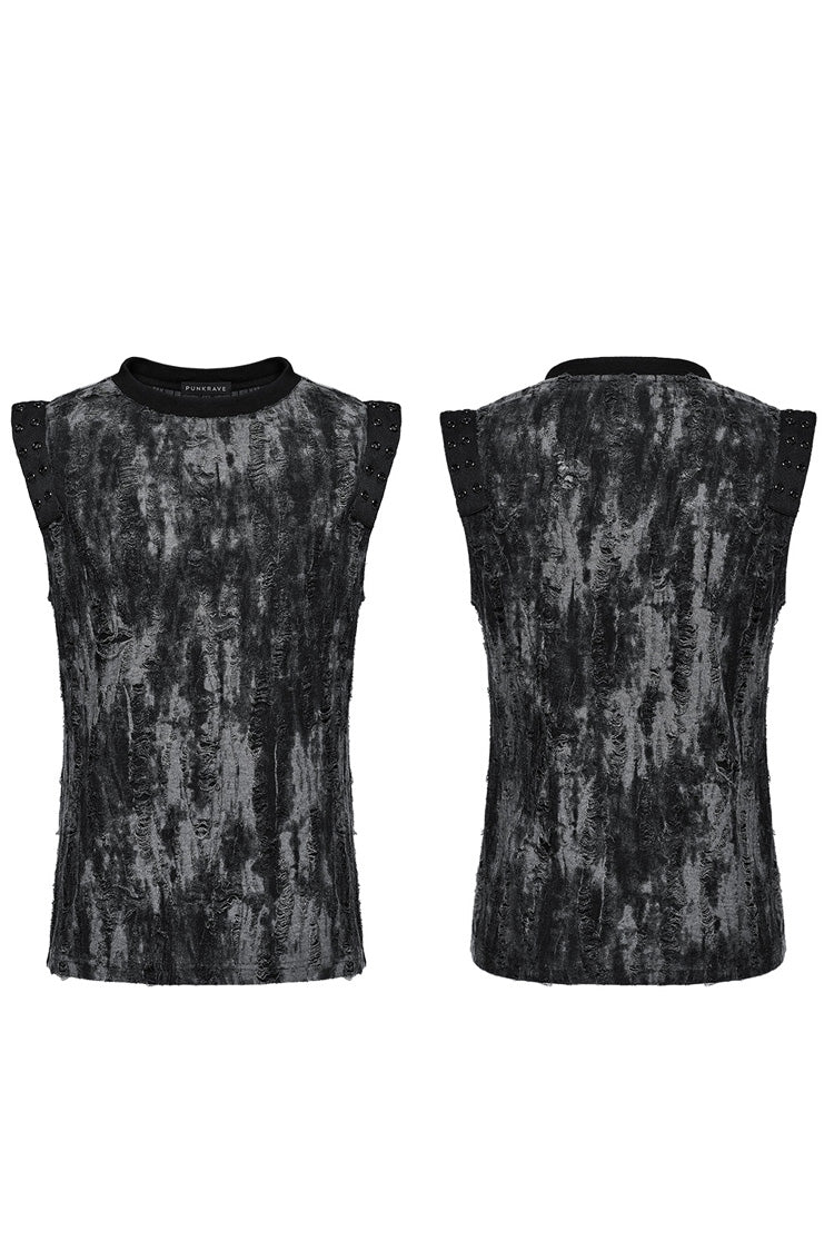 Distressed Eyelet Round Neck Sleeveless Graphic Tank - Gothic