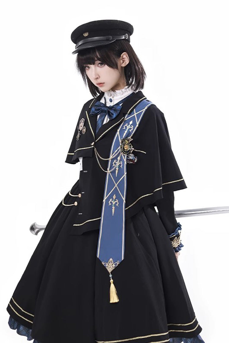 Stand-Collar Long-Sleeve Elegant Gothic Dress in Black