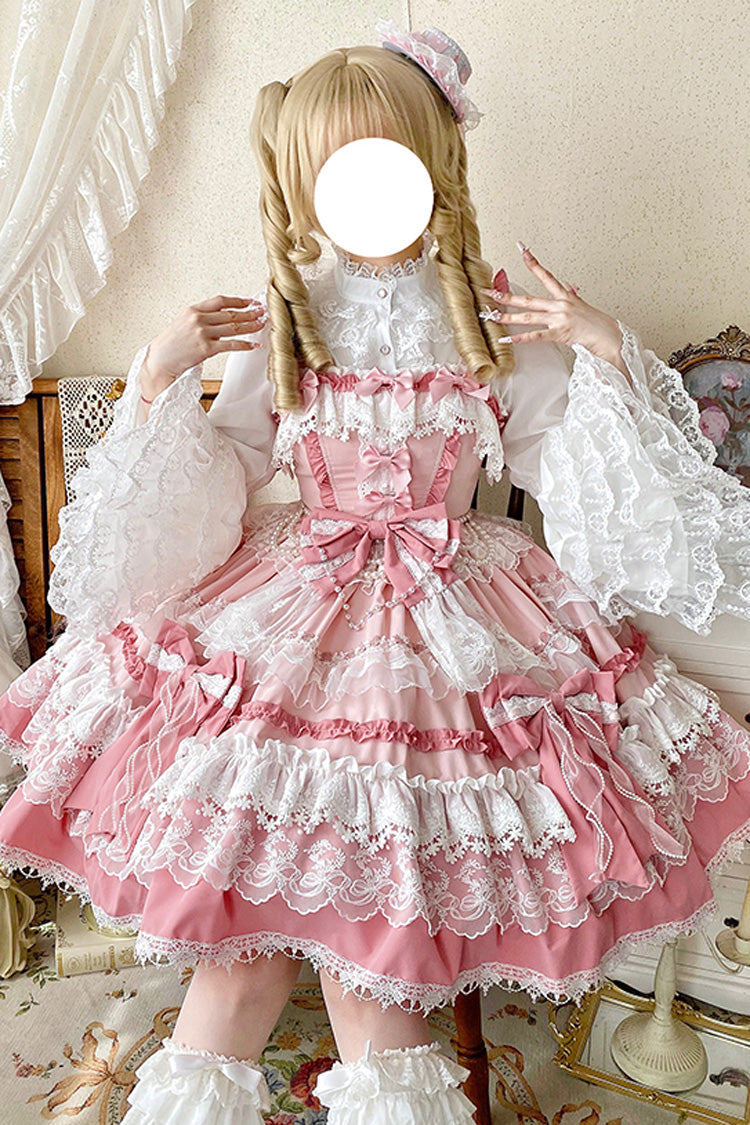 Blush Sleeveless Multi-Layer Ruffle Bow Lace Gorgeous Doll JSK Dress