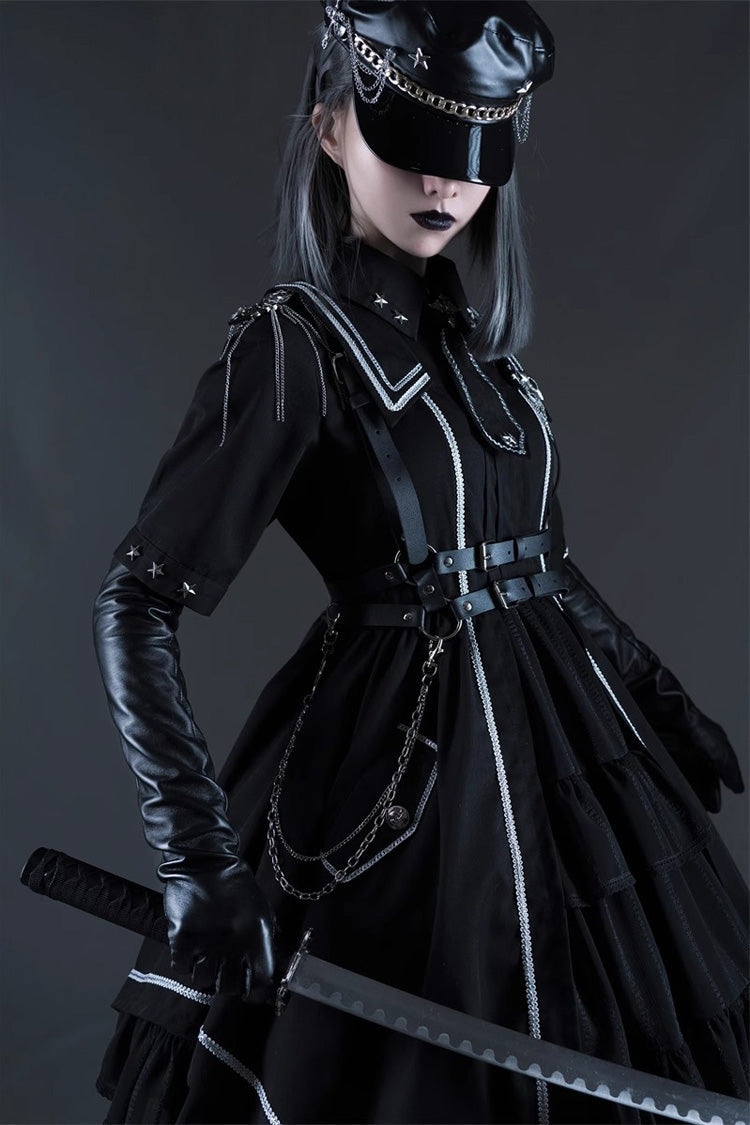 Black Sunset Universe Short Sleeve Cardigan Lace Gothic Military Handsome Dress
