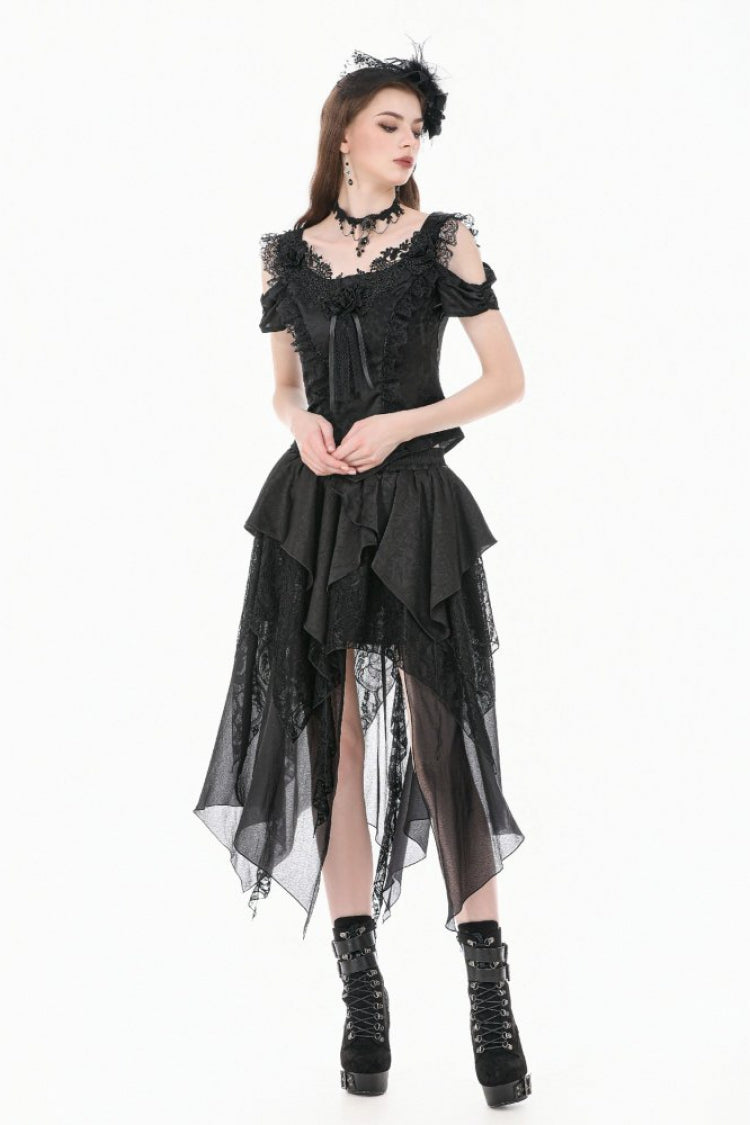 Jacquard Rose Sweetheart Neckline Lace Trim Cut-Out Gothic Corset Top for Women