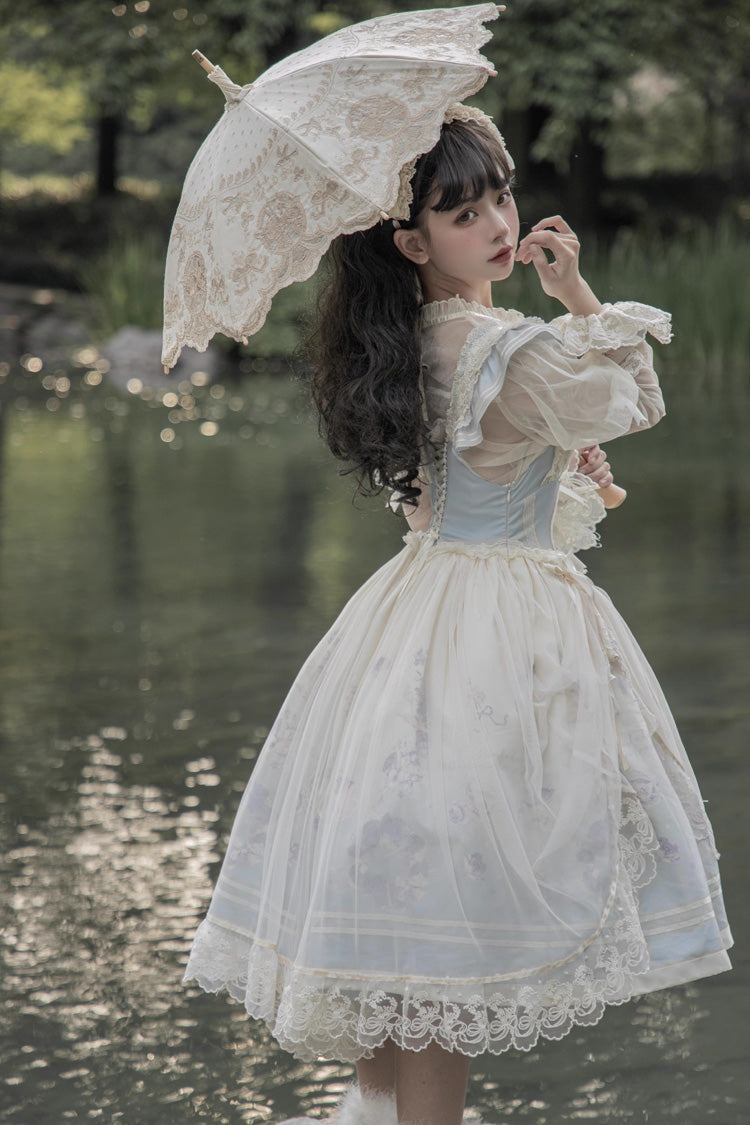Ballet Rabbit Print JSK Dress with Doll Design, Sweet Lolita