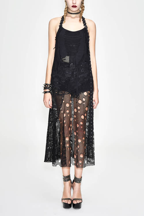 Broken Holes Mesh Peplum Halter Punk Dress