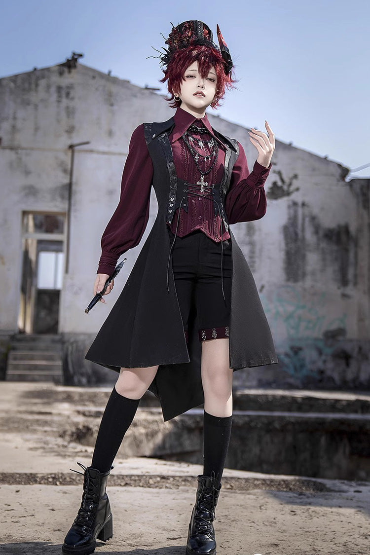 Scarlet Lapel Embroidered Slim Gothic Vintage Prince Ouji Shirt