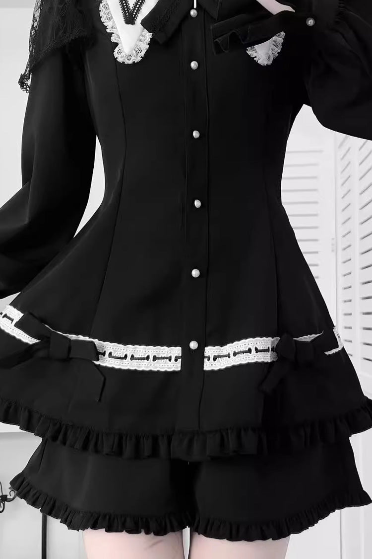 Black Ruffled Bow Gothic Dress Shorts