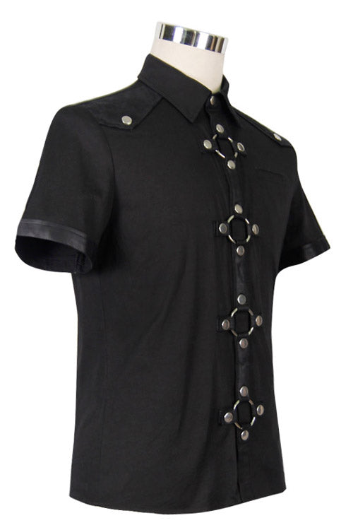Midnight Cotton Blouse with Notch Collar and Short Sleeves