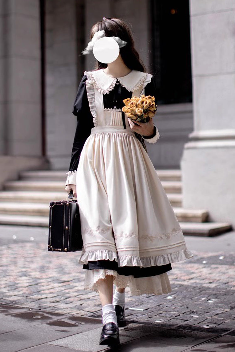 Black Doll Collar Long Sleeve Bow Classic Vintage Dress - Angelina